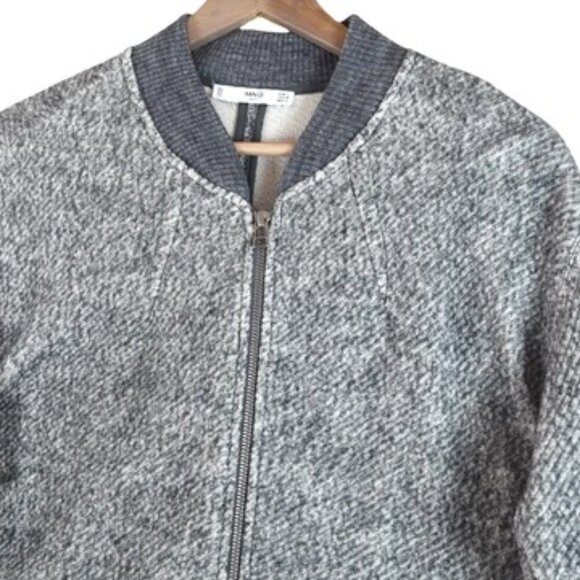 MNG Grey Knit Longline Bomber Jacket Coat M Felted Fabric - Picture 7 of 9